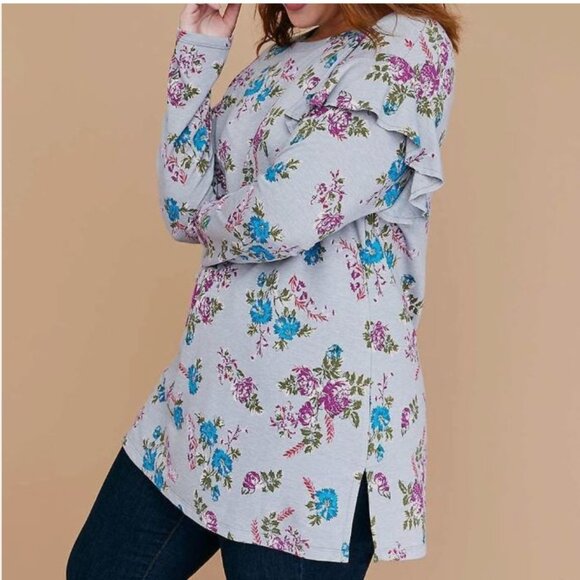 Lane Bryant Sweaters - Lane Bryant Pullover Top/Light Grey Floral Tunic Top Size 18/20
